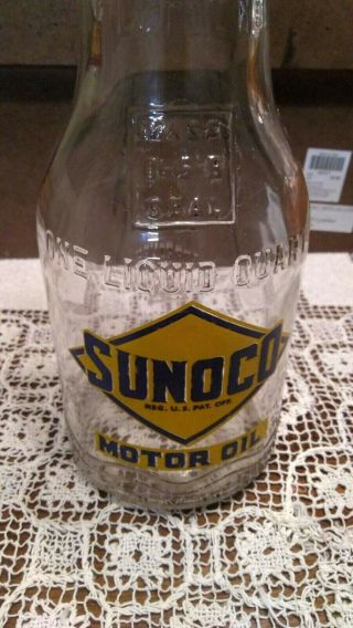 Sunoco oil can Glass Bottle Metal Funnel Spout 1938 Good Graphics 2