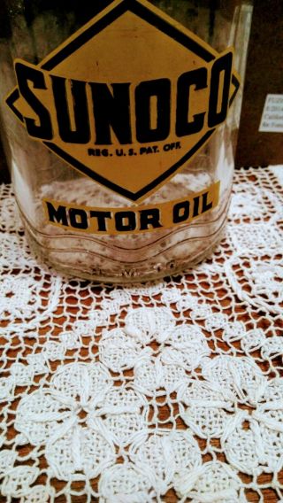 Sunoco oil can Glass Bottle Metal Funnel Spout 1938 Good Graphics 3