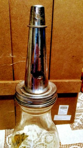 Sunoco oil can Glass Bottle Metal Funnel Spout 1938 Good Graphics 5