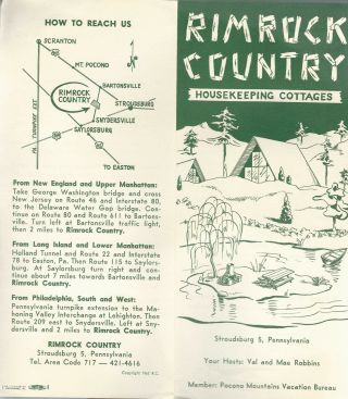 Rimrock Country Housekeeping Cottages Stroudsburg Pa 1963 Pamphlet Pocono Mtns