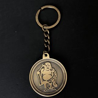 Vintage Pyrat Rums Medallion Keychain Key Ring Metal Gold Buddha Rum Liquor