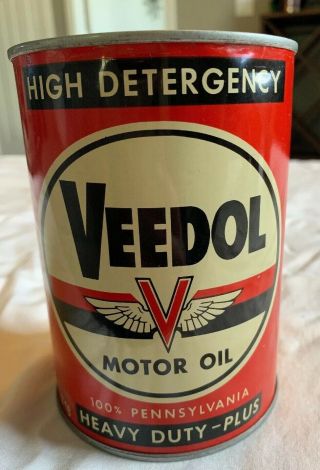Vintage Veedol Motor Oil Can High Detergency Heavy Duty Plus Tide Water Oil Co