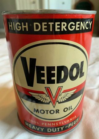 Vintage Veedol Motor Oil Can High Detergency Heavy Duty Plus Tide Water Oil Co 2