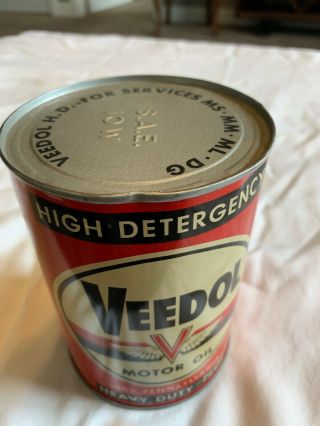 Vintage Veedol Motor Oil Can High Detergency Heavy Duty Plus Tide Water Oil Co 4