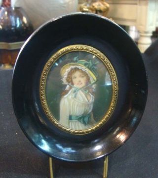 Antique Miniature Painting Lady Portrait,  Oval Frame 1.