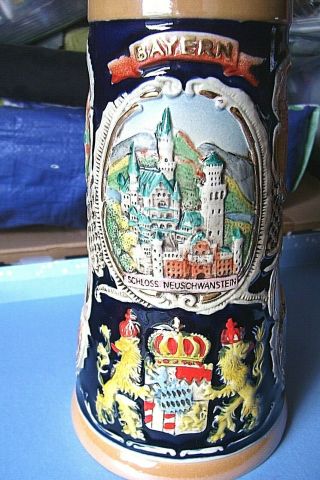 Germany,  1 L Beer,  Bier Stein.  Schloss Neuschwanstein,  Bayern,  6 German Crests