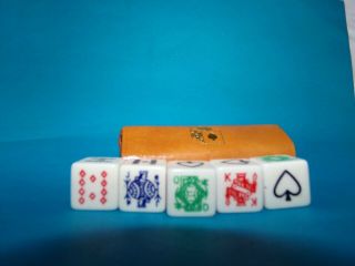 Set Of 5 Vintage Poker Dice In Leather Case Made In Great Britain
