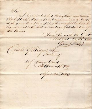 1826,  U.  S.  Navy,  John Floyd,  Signed Letter Regarding Timber For Sloop Of War