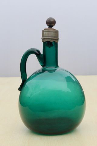 Antique C1880s Blown Dark Turquoise Pontilled Wine Decanter Or Carafe