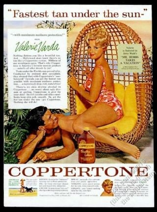 1962 Valerie Varda Photo Coppertone Sunscreen Tanning Lotion Vintage Print Ad