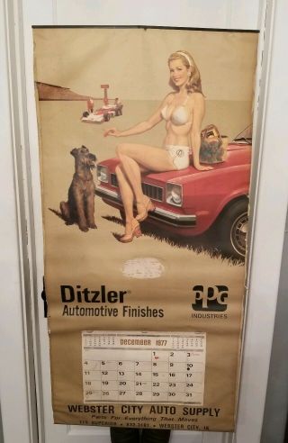 Vtg 1977 Ditzler Automotive Advertising Calendar Pinup Poster Webster City Iowa