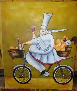 M Harold Ooc Chef On Bike With Wine Glass Bread & Chicken Fun Piece