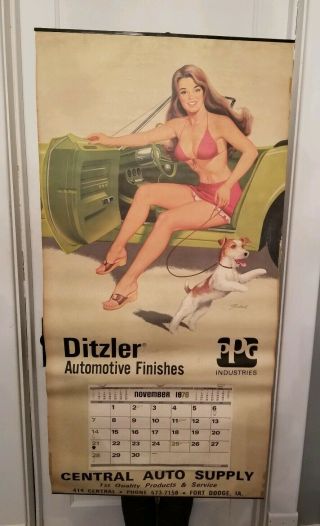 Vtg 1976 Ditzler Automotive Advertising Calendar Pinup Poster Fort Dodge Iowa