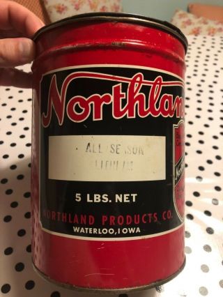 Vintage Northland Oil 5 Lb Grease Metal Can Waterloo Iowa Gas Station Service