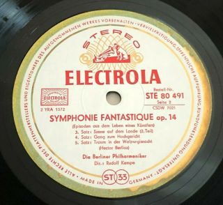 BERLIOZ Symphony Fantastique RUDOLF KEMPE 1959 ED1 HMV STEREO NO ASD 2