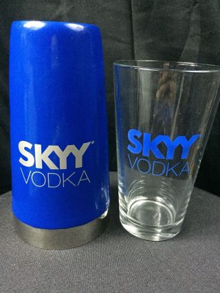 Skyy Vodka Rubber Coated Metal Shaker With 16oz Glass Bartender Barware