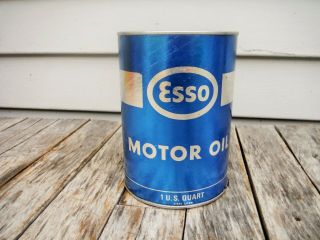 Vintage 1 Quart Esso Motor Oil Can Humble Oil Co.  Full Nr Man Cave