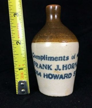 Frank J Horn Howard St Buffalo Ny C.  1900 Mini Stoneware Advertising Whiskey Jug
