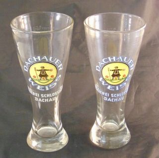 2 - Vintage German Dachauer Weiss Brauerei Schlossberg Dachau Beer Glasses.  5l