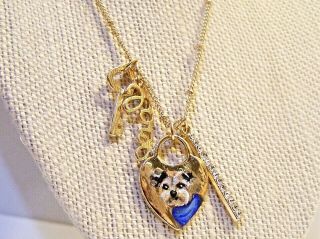Hand Painted Yorkie On Gold Tone Charm Pendant Necklace 18 " Chain With Extension