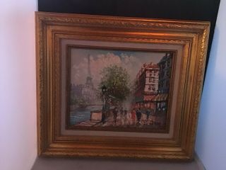 J.  Bardot Paris St Scene Oil Painting Eiffel Tower/seine River Framed