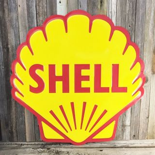 Shell Gasoline Embossed Large Metal Tin Sign 24 " Vintage Garage Gas Station