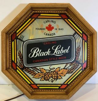 Vintage Carling Black Label Canadian Lighted Beer Sign 17” Stained Glass Style