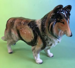 Tricolor Rough Collie Porcelain Standing Dog Figurine Japan Lassie Vintage