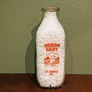 Modern Dairy Orange/green Pyro Double Sided Square Quart Bottle - St.  Marys,  Pa.
