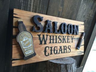 Bourbon Whiskey Bar Saloon Wood Sign Cigar Bar Tavern Old West Antique Look