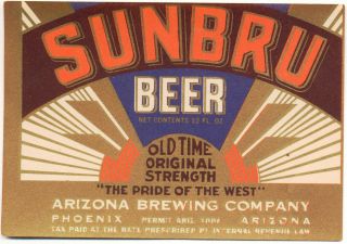 Sunbru Beer Label U Permit Irtp Arizona Brewing 1st Post Pro In Phoenix Az