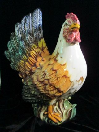Large Handsome Colorful Ceramic Rooster 15 " Tall