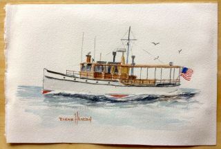 Vintage Signed Einar Hansen Watercolor - Blanchard Motor Yacht - 7 " X11”