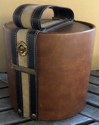 Vintage Ice Bucket Brown Faux Leather & Suede Mid - Century Elmar California Usa