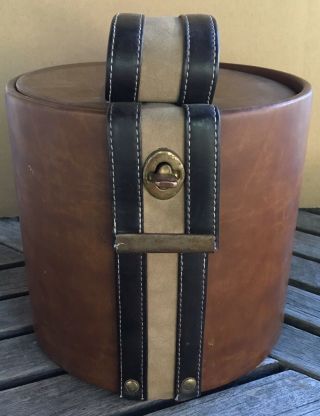 Vintage Ice Bucket Brown Faux Leather & Suede Mid - Century Elmar California USA 2