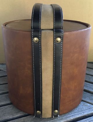 Vintage Ice Bucket Brown Faux Leather & Suede Mid - Century Elmar California USA 4