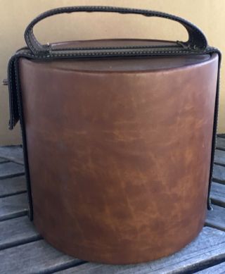 Vintage Ice Bucket Brown Faux Leather & Suede Mid - Century Elmar California USA 5
