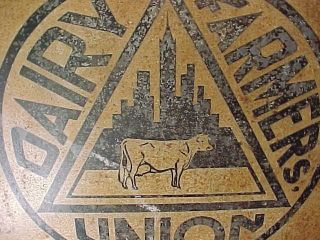 1930s DAIRY FARMERS UNION Metal Lithograph SIGN w COW,  SKYSCRAPER Image 2