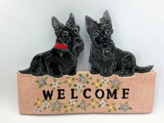 Scottie Dog Welcome Sign Plaque Ceramic Art Sculpture Ooak Hand Made By Artist