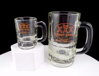 Triple X Vintage Root Beer 2 Pc Orange Round Logo Mini & Medium Mugs 1950 