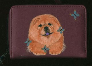 Hand Painted Red Chow Chow With Butterflies On Vera Wang Wallet Art
