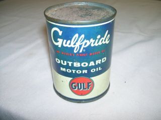 Old Vintage Gulf Gulfpride Outboard Motor Oil Can 8 Oz Graphics