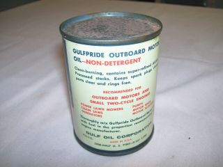 Old Vintage Gulf Gulfpride Outboard Motor Oil Can 8 Oz Graphics 3