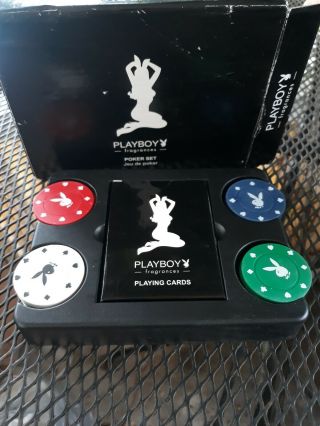 Playboy Fragrance Poker Set - Chips And Pictoral Playing Cards Complete