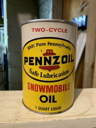 Vintage Pennzoil Snowmobile Quart Oil Can Metal Full