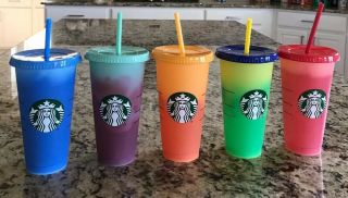 Starbucks Color - Changing Reusable Cold Cups 5 Cups (24 Fl Oz Each) In A Pack