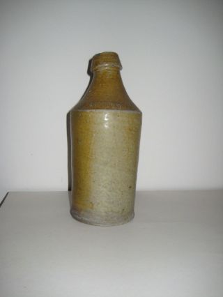 Old Antique Primitive Stoneware Pottery Rum Beer Bottle Jug Marked Blob Cork Top 2