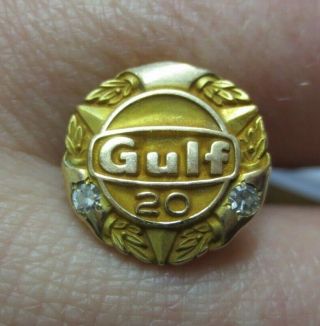 Gulf Oil 20 Year 10kt Solid Yellow Gold Tie Tack W/ Diamonds