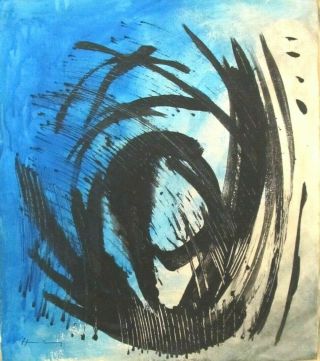 Vintage Abstract Mixed Media On Canvas Hans Hartung Modern Art 20th Century