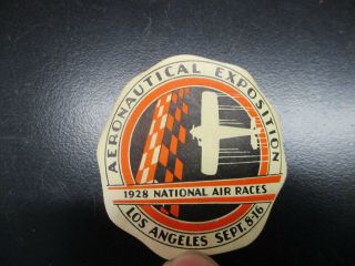 Rare Vintage Orig 1928 National Air Races Aero Expo Luggage Label Los Angeles